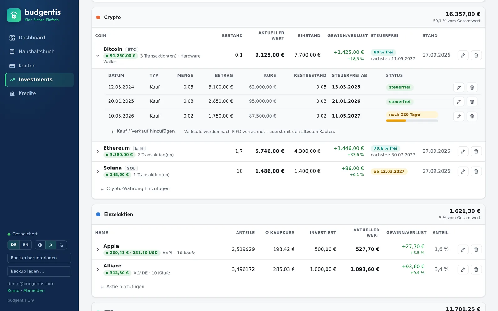 Crypto-Käufe mit Steuerfristen